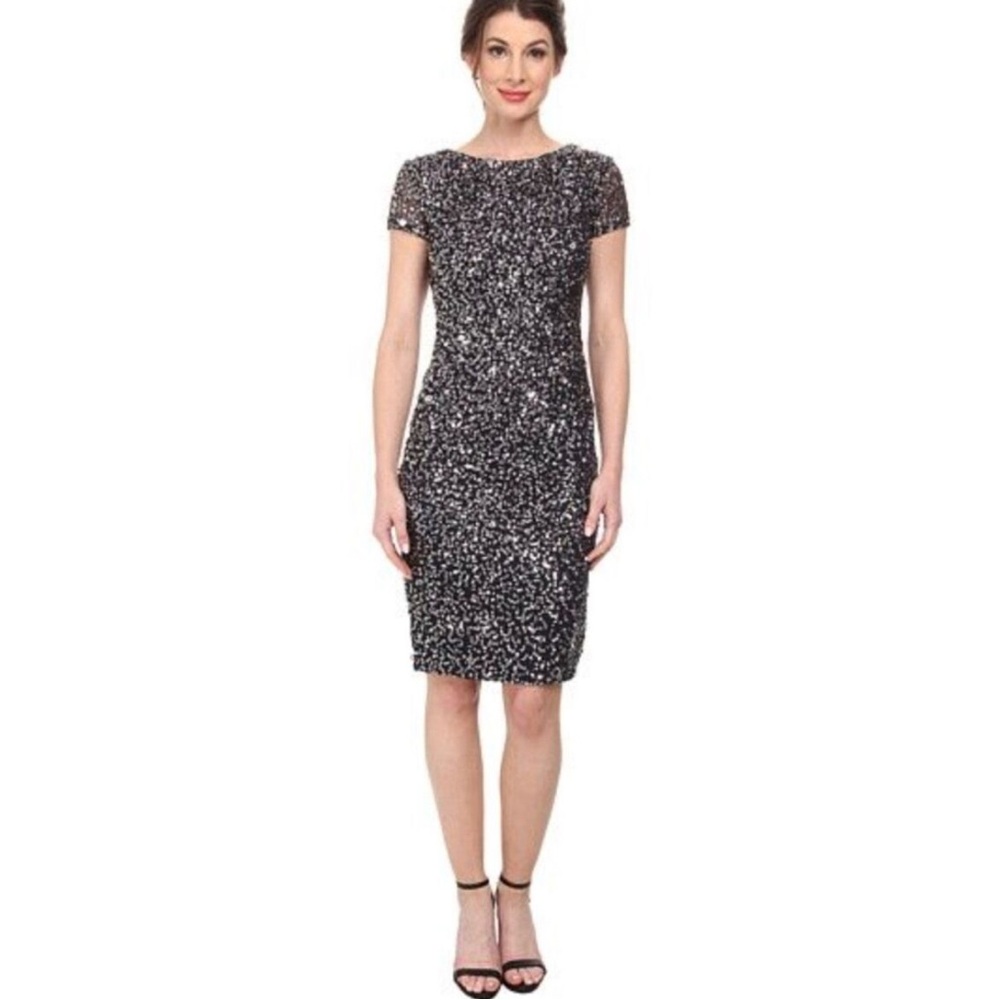 Adrianna Papell Gray Sheath Midi Dress for Cocktail